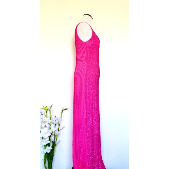 NEW! H:ours Revolve Juniper Maxi Gown Dress All over Beaded Side Cut Hot Pink XS - Picture 8 of 11
